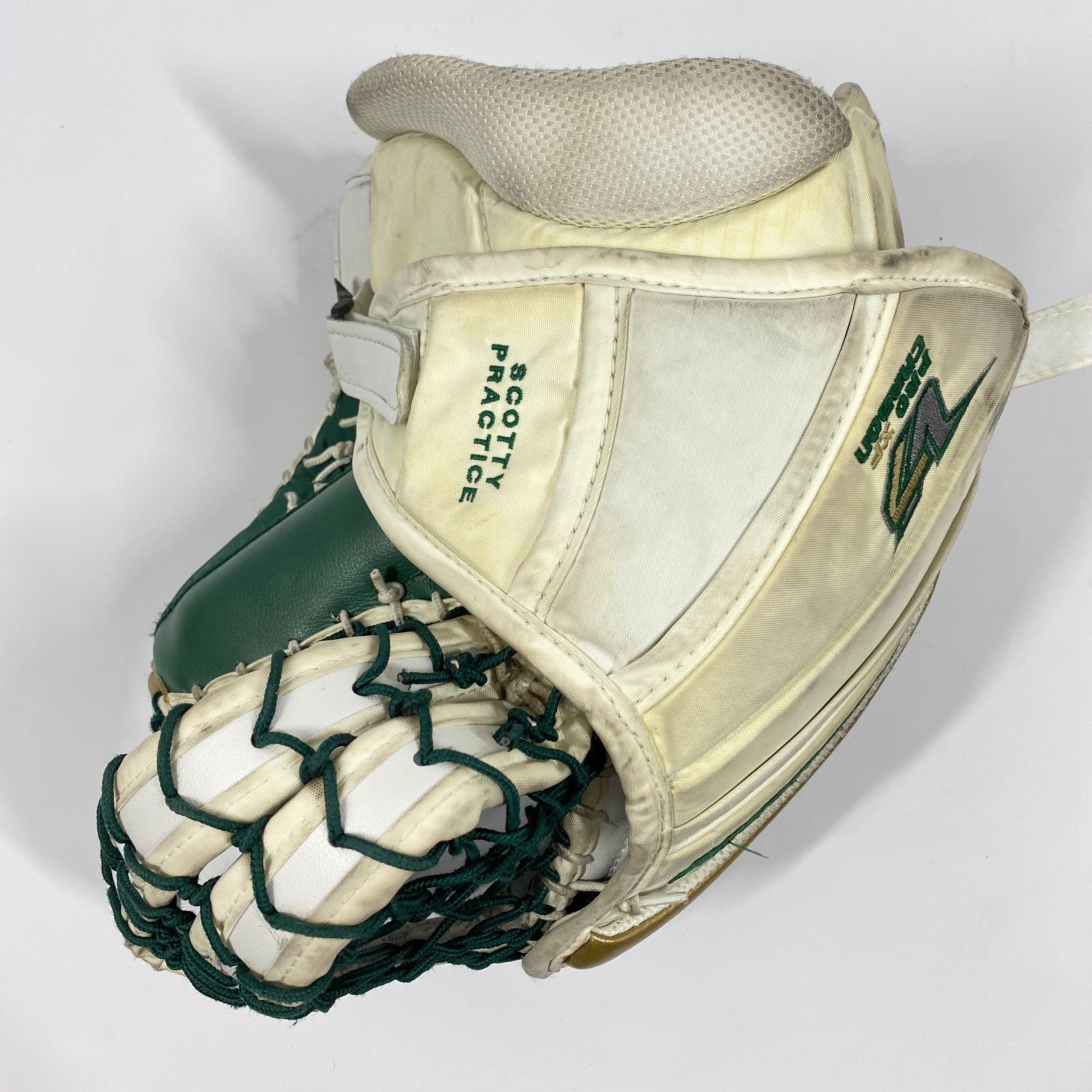 Vaughn V7 XF Carbon – Gant de gardien de but Pro Stock d'occasion (blanc/vert/or)